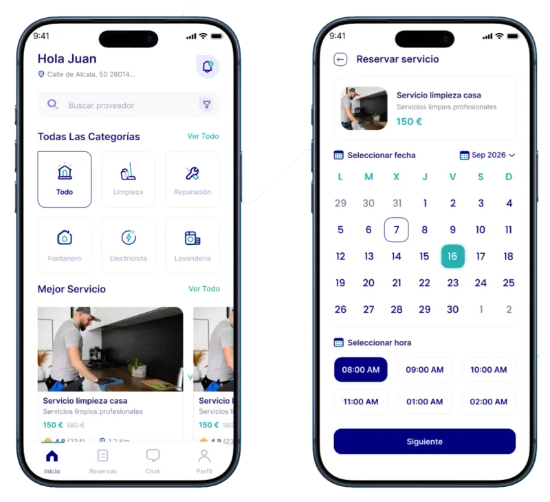 Marketplace de servicios desarrollado con React Native formado por Soluciona App para clientes y Soluciona Pro para profesionales, con gestión de reservas, pagos y comunicación integrada