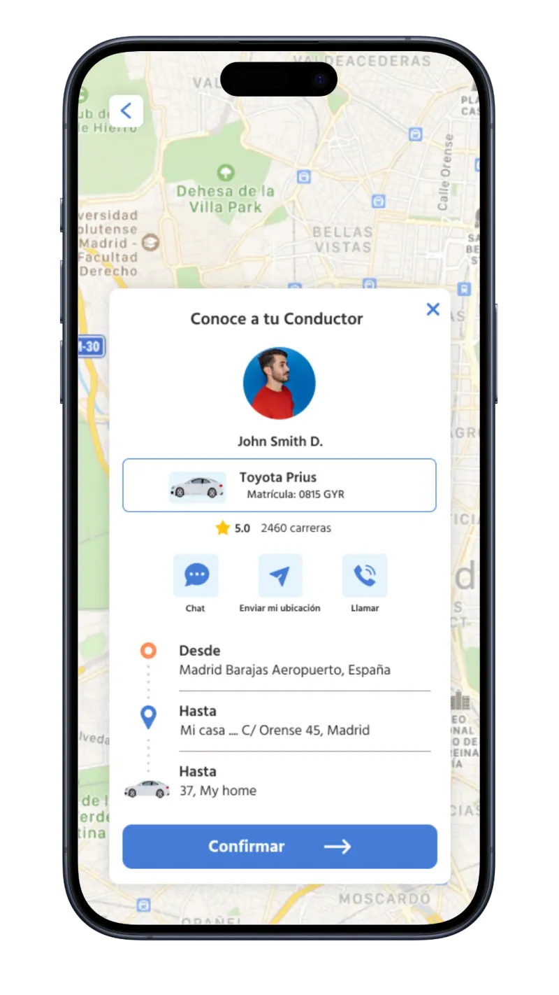 app taxi selección conductor