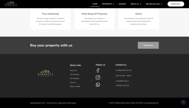 diseño web inmobiliaria footer