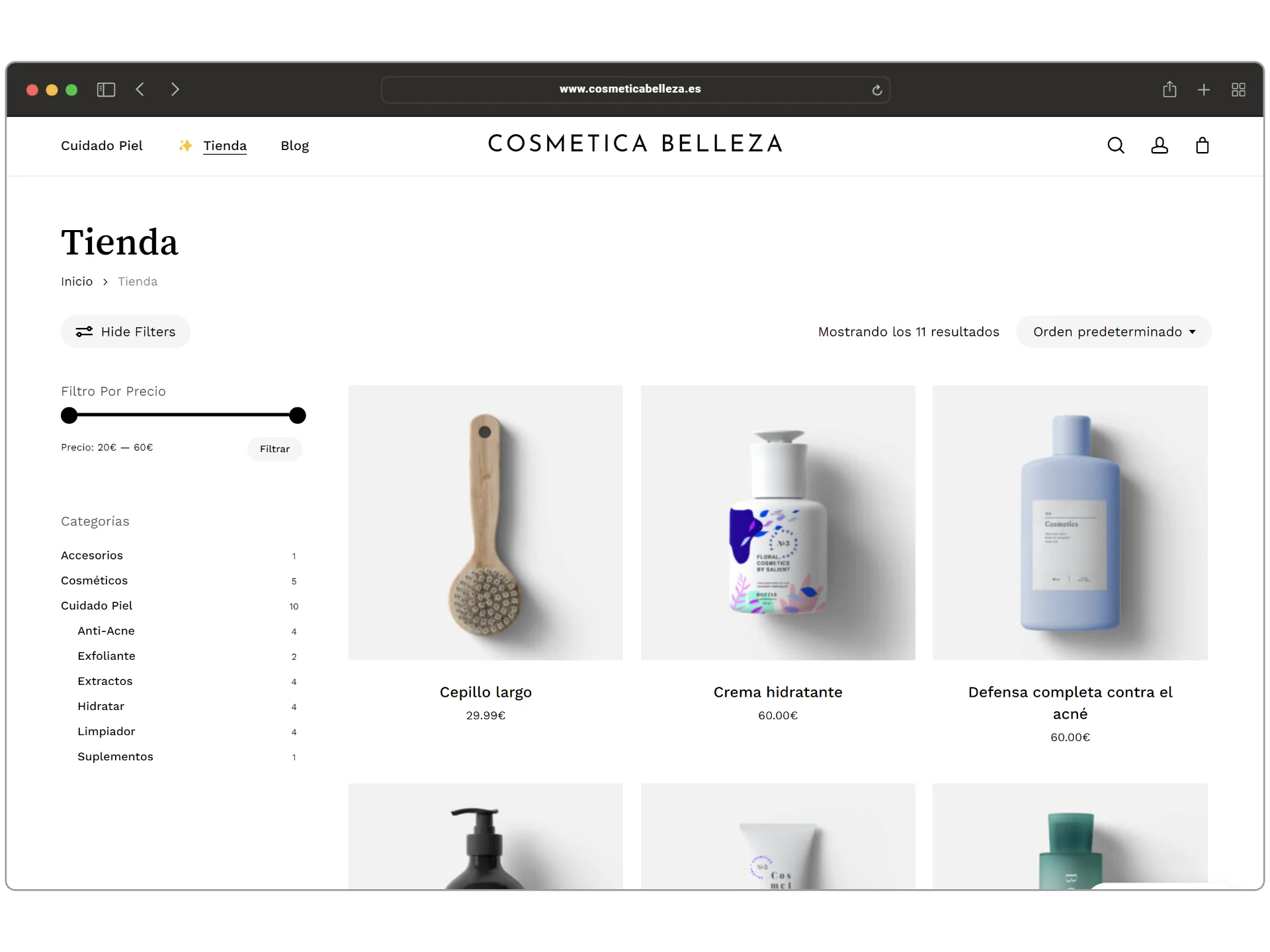 progetto di negozio online di cosmetici