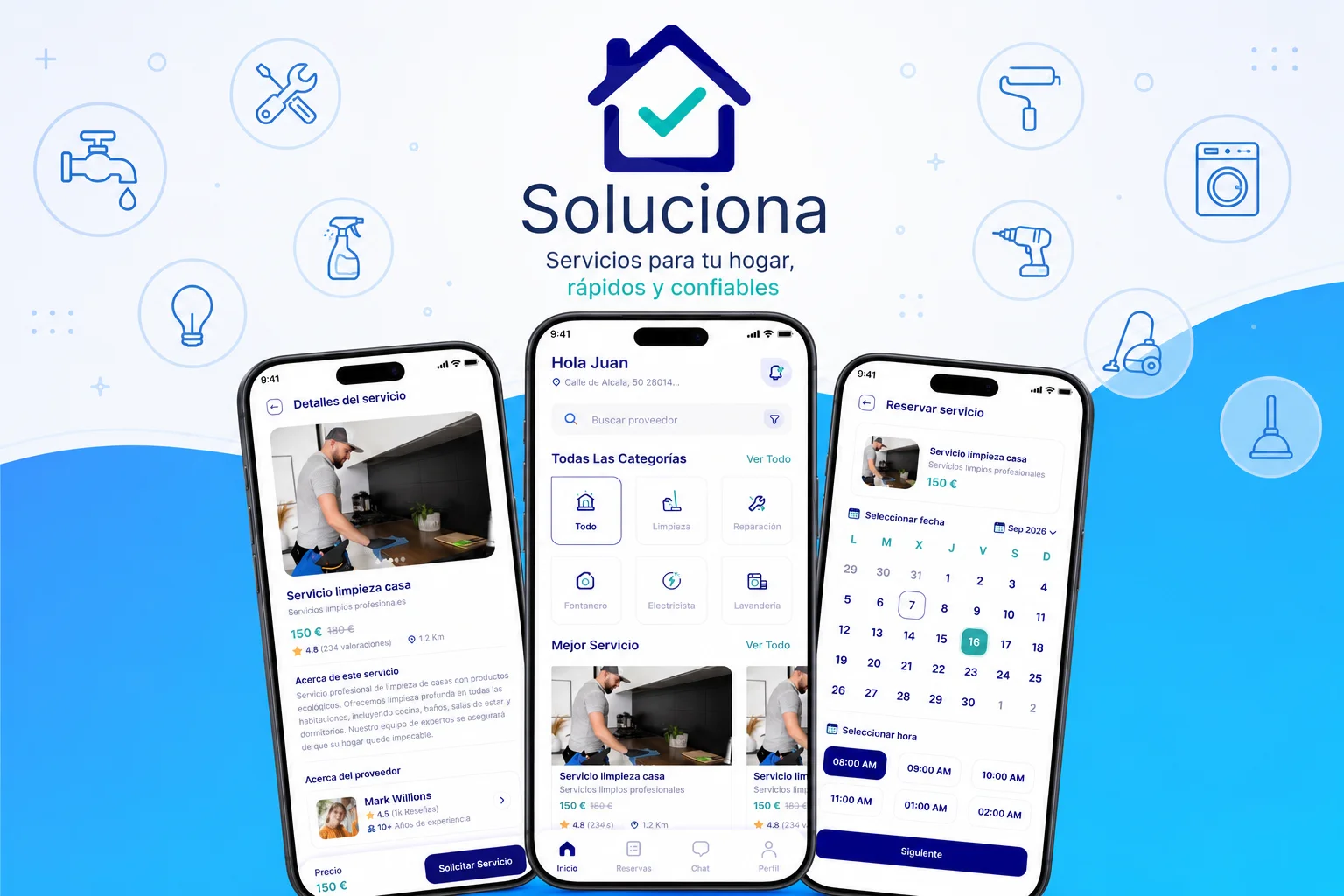 Aplicações móveis «Soluciona App» e «Soluciona Pro», desenvolvidas com React Native para ligar clientes a profissionais de serviços ao domicílio através de uma plataforma digital